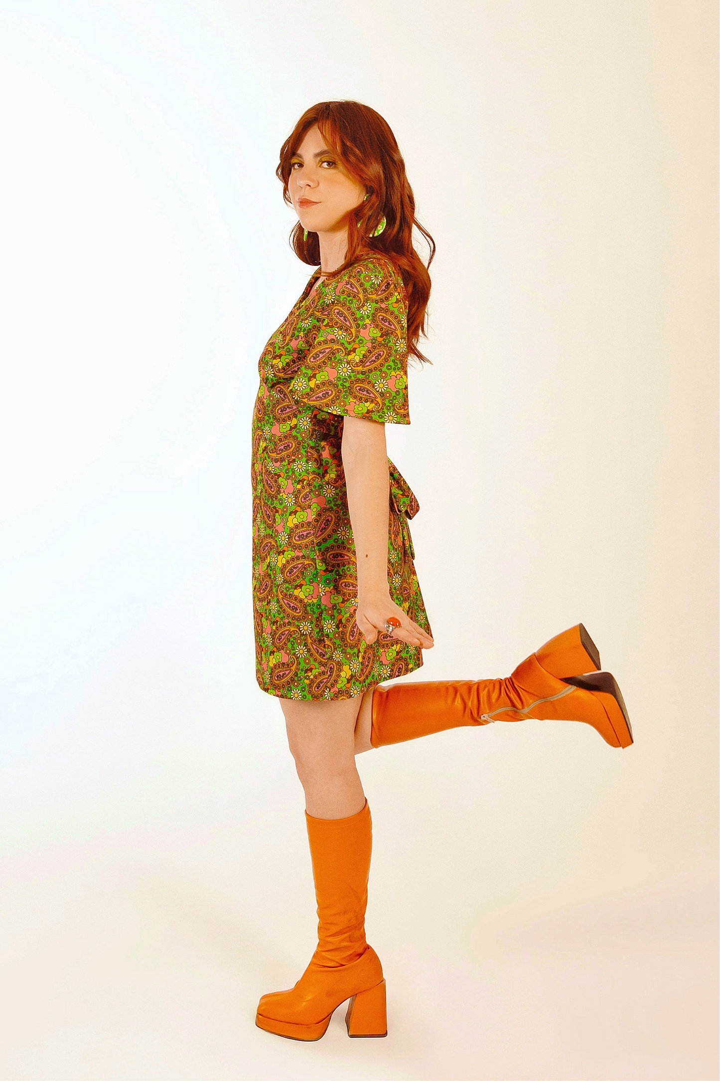 Green Paisley Butterfly Sleeve Minidress