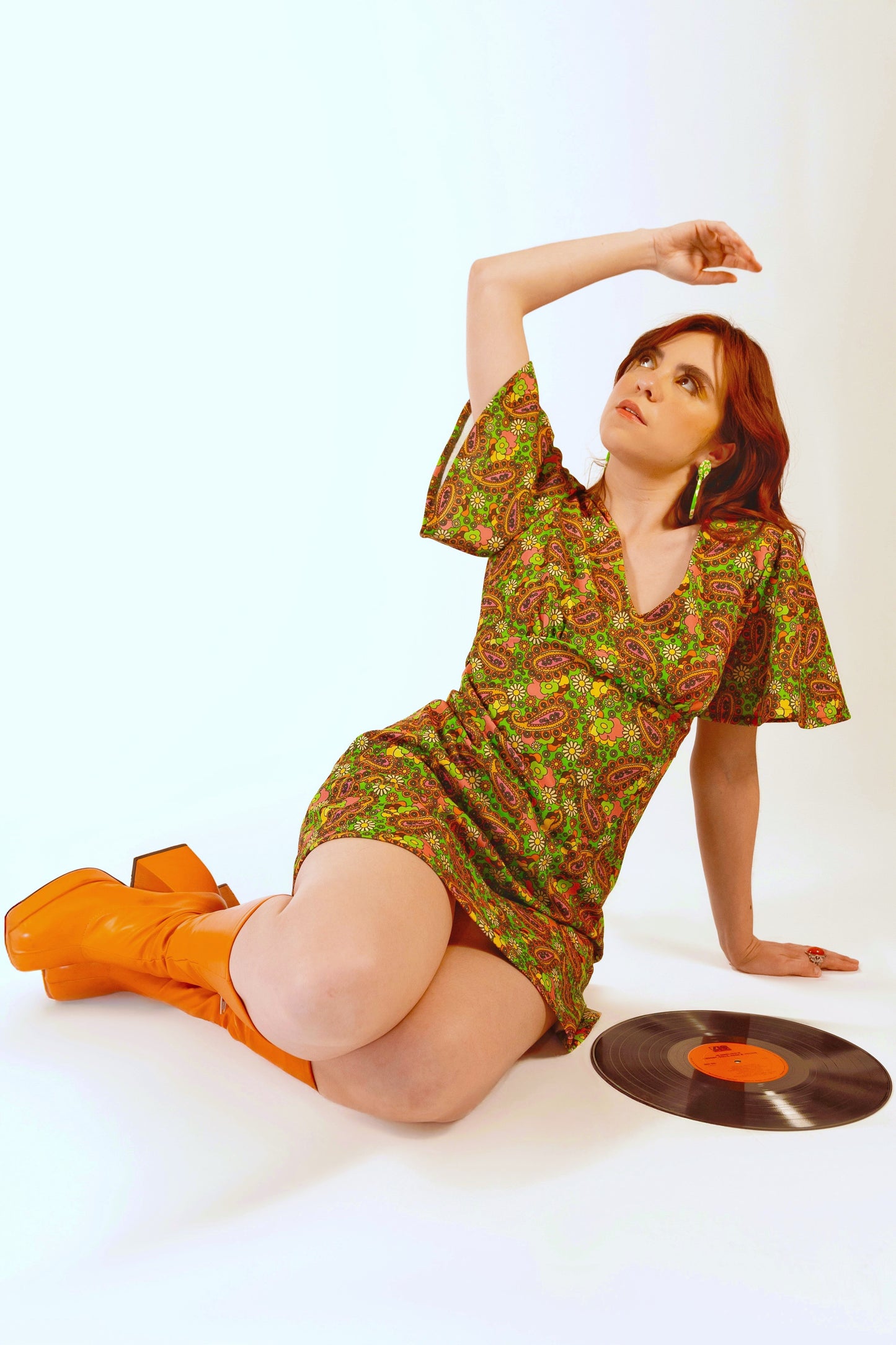 Green Paisley Butterfly Sleeve Minidress