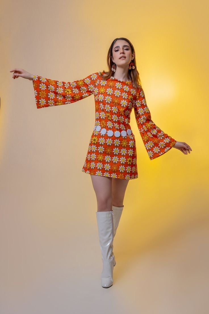 Mini Vestido Manga Acampanada Swinging Daisies