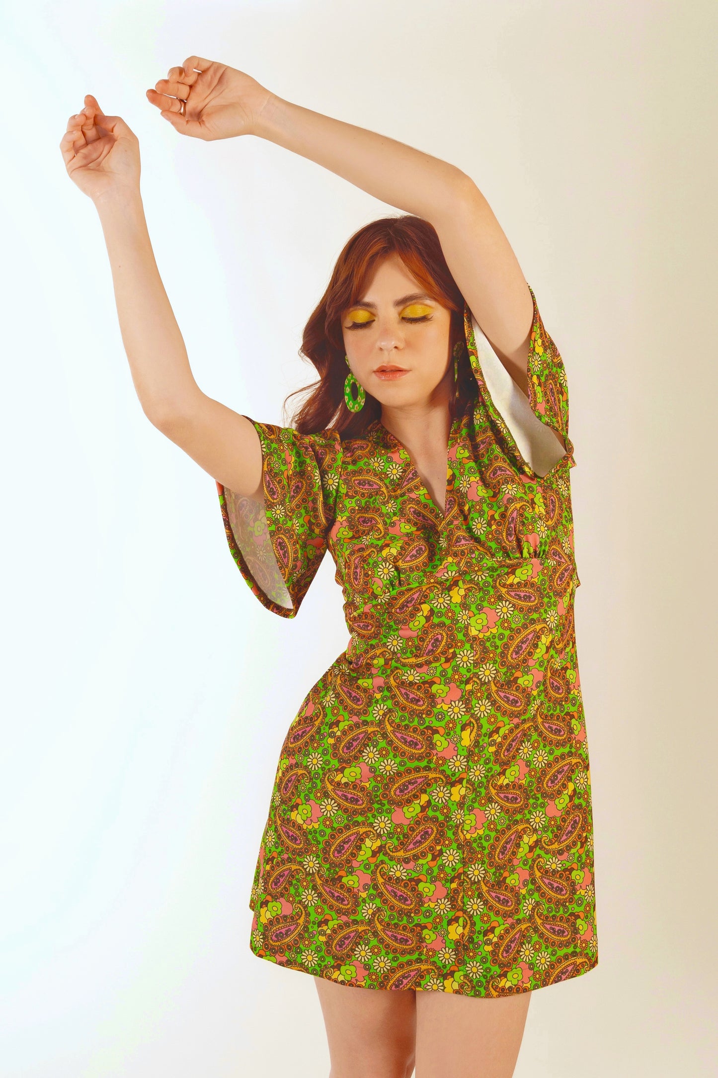 Green Paisley Butterfly Sleeve Minidress