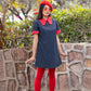 Collared Mini Dress in Blue and Red Dots