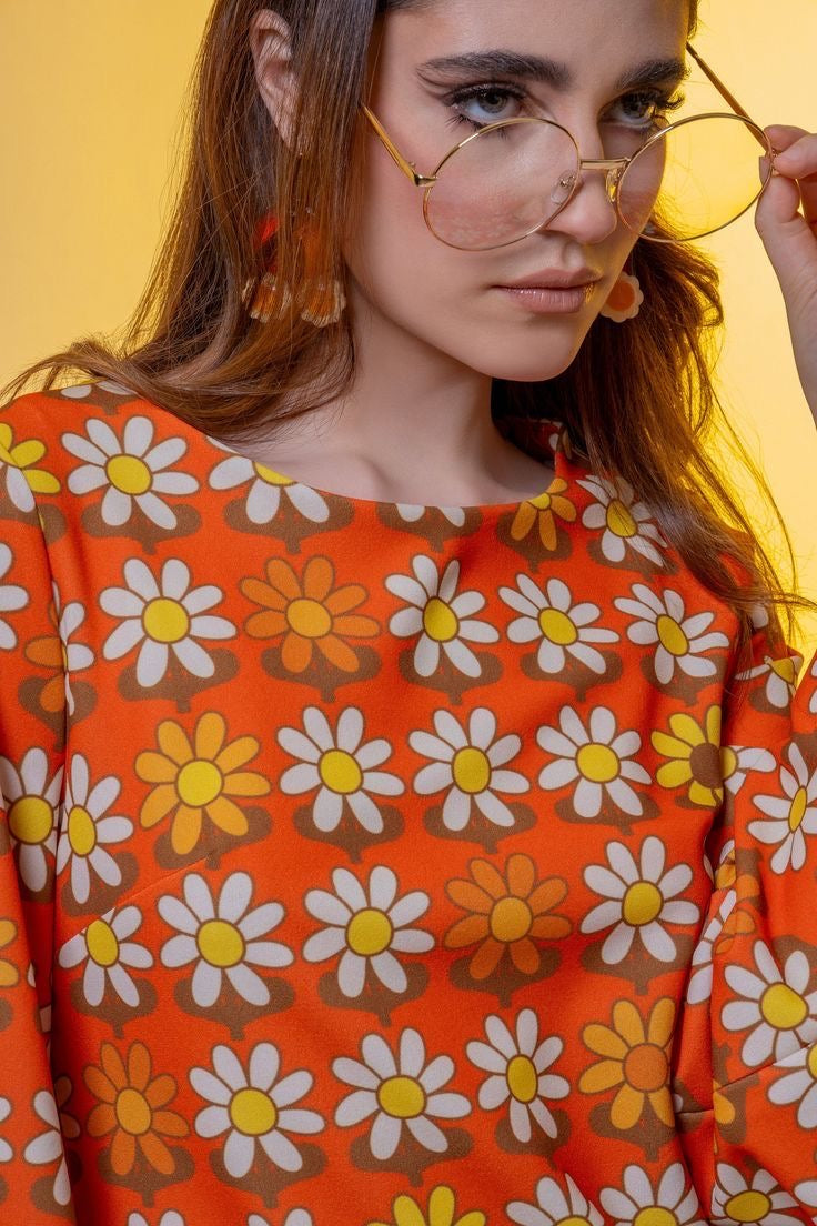 Mini Vestido Manga Acampanada Swinging Daisies