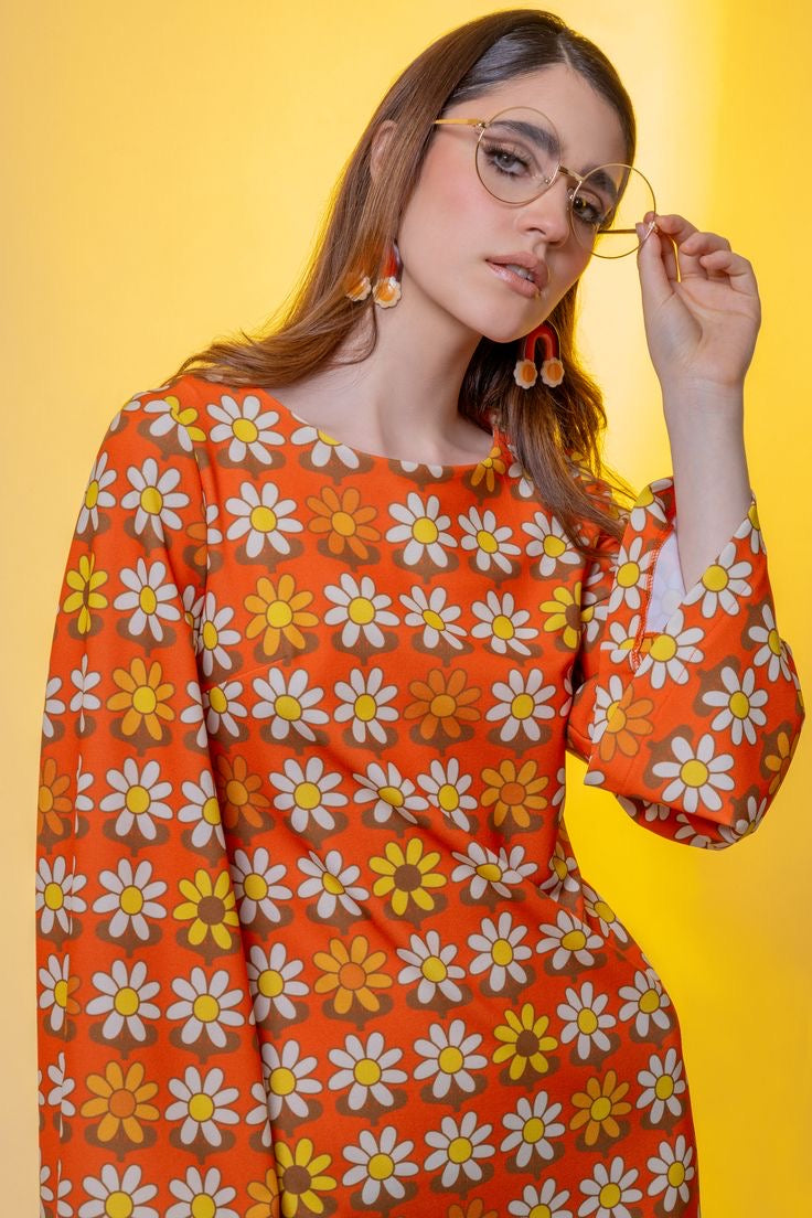 Mini Vestido Manga Acampanada Swinging Daisies