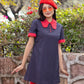 Collared Mini Dress in Blue and Red Dots
