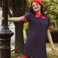 Collared Mini Dress in Blue and Red Dots